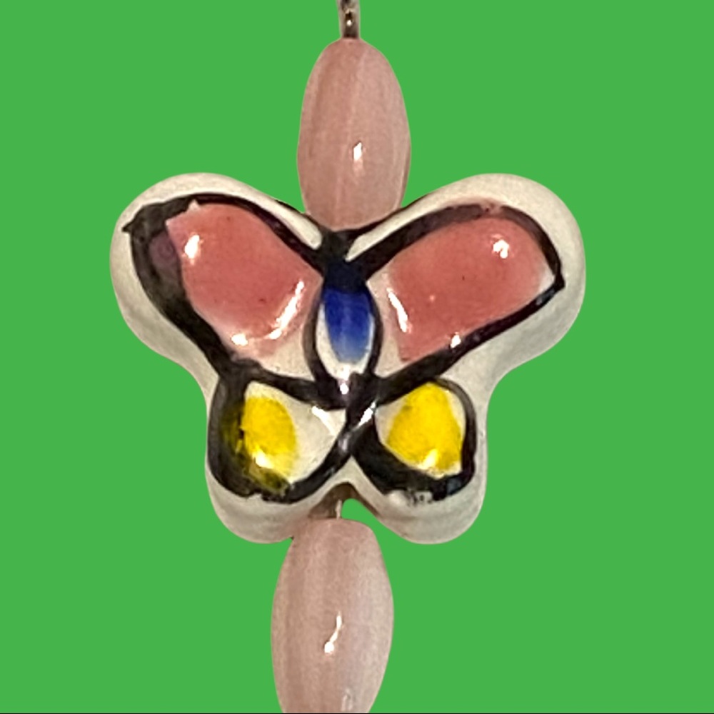 Hand Crafted Butterfly Earrings Porcelain Dangle Pink Periwinkle Blue Pierced - Picture 2 of 4